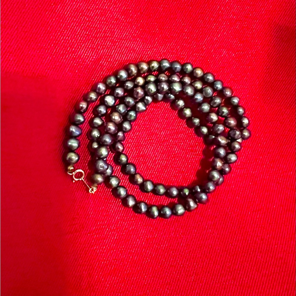 Cultured Freshwater Black Pearl Necklace 18” 3.5mm 14K Gold Clasp 13.31g